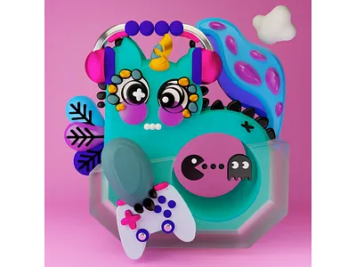 Liquid Gamer Pet 3d character 3d icon 3d illustration 3d motion 3d sticker animation atari blender 3d branding coin game character game design game designer gif interface asset loop mobile asset motion obj ui asset