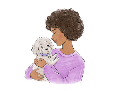Woman and her maltipoo dog. Illustration for the pet shop breed character character design cute dog drawing female girl greeting card happy illustration maltipoo pet petshop portrait pup puppy sketch texture woman