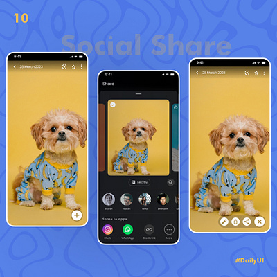 Social Share UI 100dayuichallenge dailyui day10 design dog figma graphic design mobiledesign share socialshare ui userinterface uxd