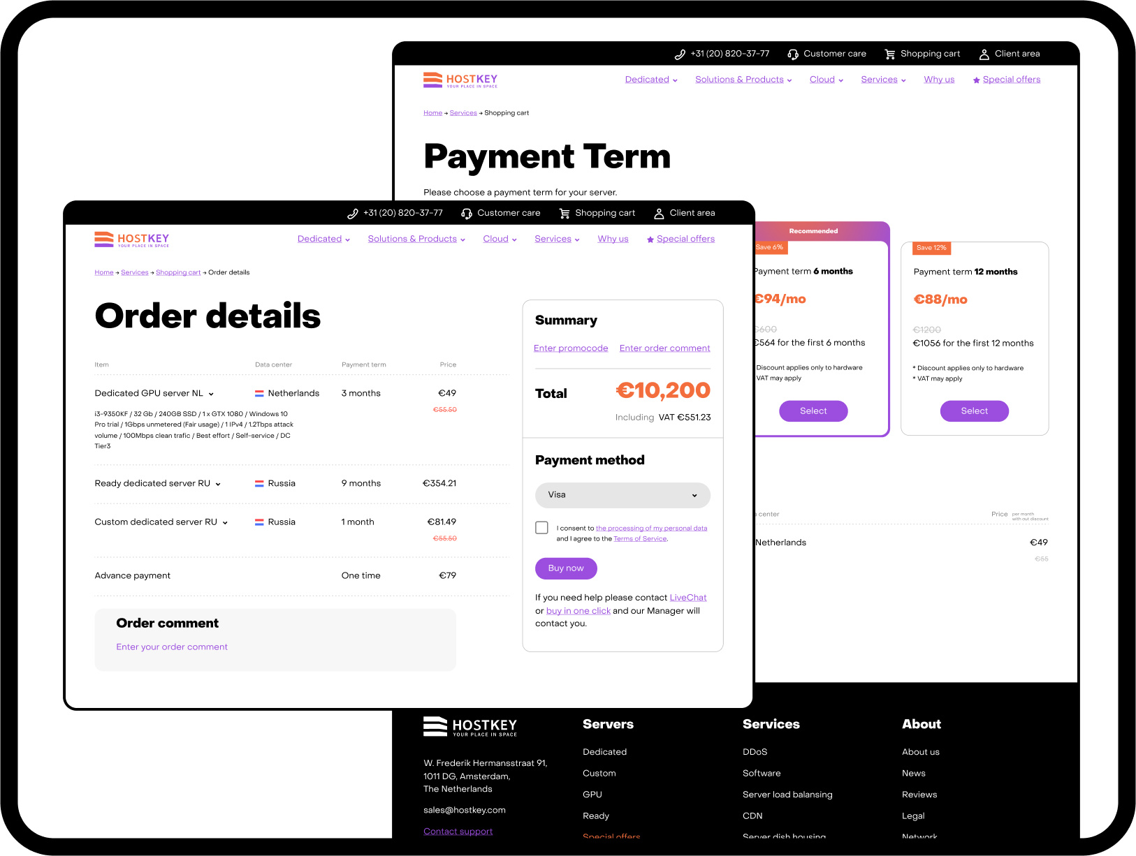 Web Service Provider with Dedicated Servers branding cart design details graphic design logo order payment price shopping shopping cart term ui ux vector web design website