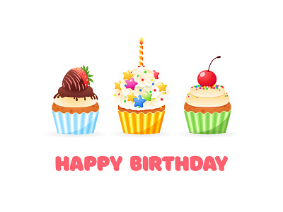 Happy Birthday greeting card 2d baby bakery birthday cake card cartoon child cupcake cute greeting illustration invitation kid vector wish