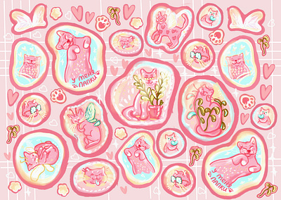 Stickerpack Lighting kittens pink cute cats colorful cute graphic design illustration kittens kitty lighting pink set