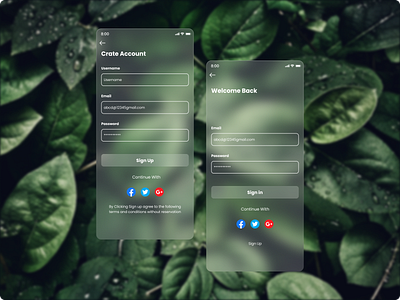 Sign in & Sign Up Screens 3d app branding design glassmorphism graphic design illustration logo typography ui ux vector