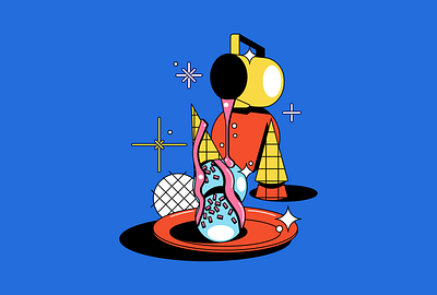 Coffee Ice art blue coffee flat icecream illustration orange yellow