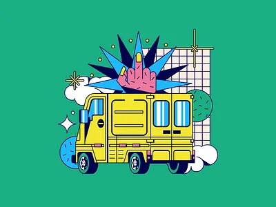 Van art car flat illustration van web art yellow
