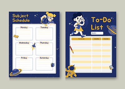 Blue Navy White and Yellow Cute Playful Space To-Do List Journal canva canvatemplate design design graphic v graphic design plannerdesign planners schedule