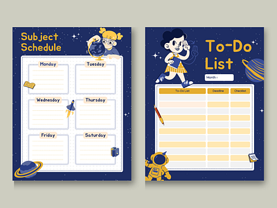 Blue Navy White and Yellow Cute Playful Space To-Do List Journal canva canvatemplate design design graphic v graphic design plannerdesign planners schedule