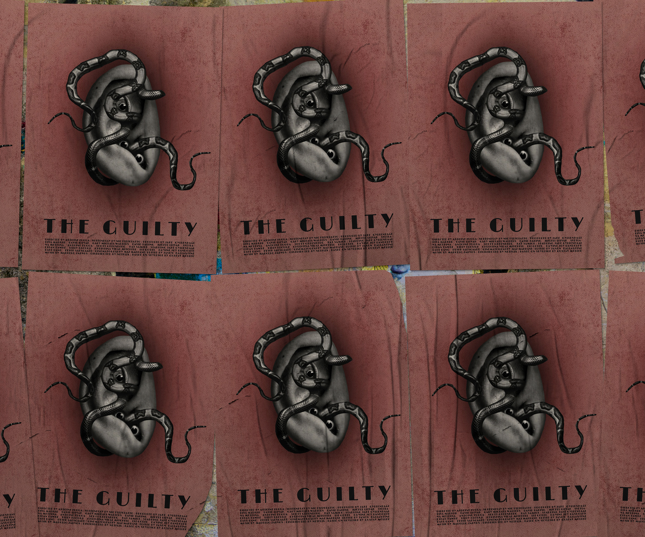 The Guilty (film poster) antoine fuqua cinema poster collage collage illustration design digital collage digital illustration film poster graphic design illustration jake gyllenhaal netflix polish designer poster poster design