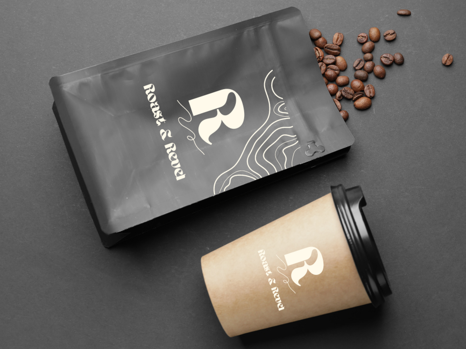 Roast & Revel Coffee Bag + Cup by Lizzy Hymel on Dribbble