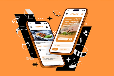 Foodie - Video platform for cooking tutorials dynamic island graphic design illustration iphone 14 pro mockup pack mockups ui ux vector