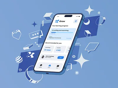 Grow app UI project design graphic design illustration iphone 14 iphone 14 pro mockups stylized ui vector