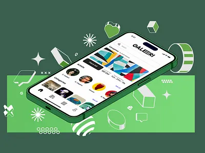 Galeri - Art Auctioning App design graphic design illustration iphone 14 iphone 14 pro mockup mockups stylized ui