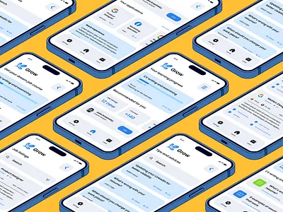 Grow app UI project design flat graphic design illustration iphone 14 iphone 14 pro mockup mockups stylized ui