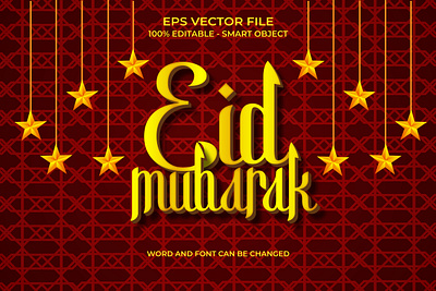 Eid Mubarak editable text style effect with deep red color holy