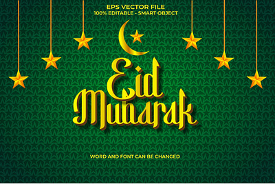 Editable 3D eid mubarak text effect with green color holy