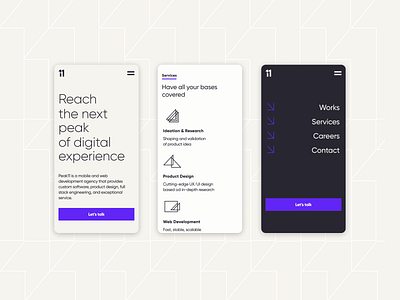 Mobile design | Peak11 bar design landing page menu minimal mobile navigation peak responsive web design rwd typography ui ux web development webdesign website