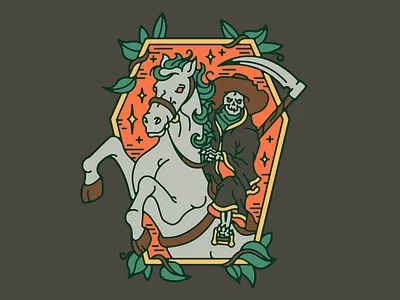 Death Rides a Pale Horse branding character cowboy design grim reaper illustration minimal reaper skeleton southwest vector