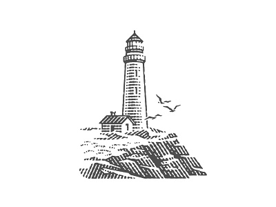 Lighthouse branding design engraving etching illustration label lighthouse logo pen and ink vector engraving woodcut