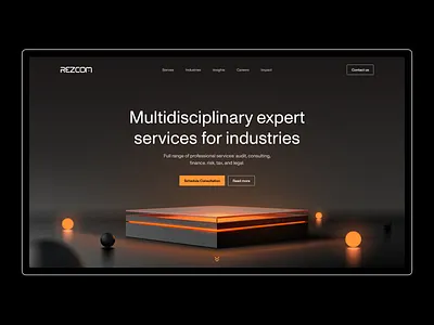 Rezcom: Interdisciplinary industry experts 3d black comunication concept consulting customer design enterprise finance hero landing product risk section services ui uiux web design website