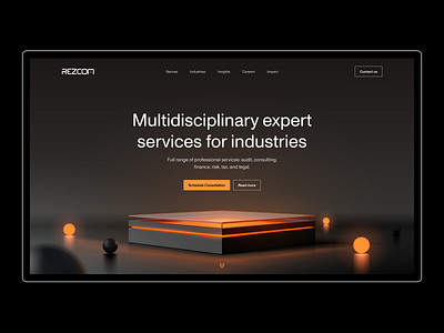 Rezcom: Interdisciplinary industry experts 3d black comunication concept consulting customer design enterprise finance hero landing product risk section services ui uiux web design website