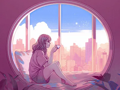 Sunset Over the City graphic design illustration vector