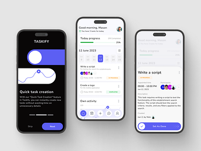 Taskify - Task management app appdesign branding clean design goalsetting logo mobileappdesign motivation organizer planner productivity projectmanagement taskmanagement typography ui ux