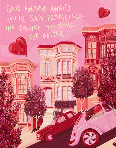 SF fortune postcard color digital illustration procreate