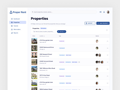 Proper Rent - Properties CRM Desktop address b2b blue chip crm dashboard desktop figma house housing product design property saas search table tag ui untitled ui