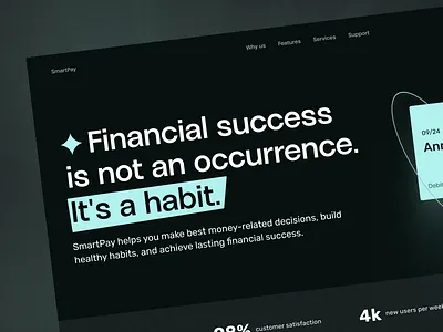 Landing page for a Fintech service bank card banking digital banking finance fintech landing page management money uiux web app website design