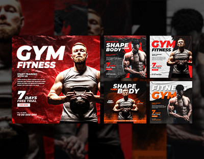 Gym Fitness Social Media Posts banner template banner branding design facebook ad facebook cover fitness free graphic design gym gym banner health instagram banner instagram post post premium product design social media sports club template web banner