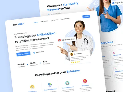 DocAid+ Medical Website Landing Page UI Design app ui design doctor website figma gausul haque nasif lan ding page medical landing page medical website modern landing page ui ui design ui designer uiux web design website