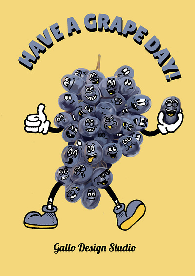 Have a Grape Day! bigeyes cartoon character design fruit grapes graphic design illustration logo