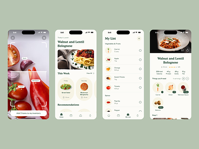 VeggieMatch app design cooking food interface ios recipes ui ux