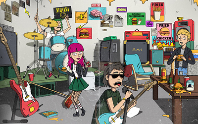 Hungry Mob Rock Band Illustration burgers cartoon hungry mob illustration photoshop rock