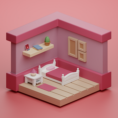 Pink Bedroom 3d bedroom blender furniture isometric room
