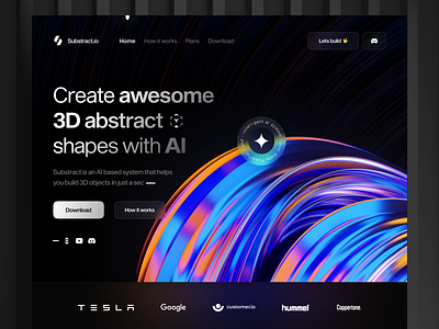 Substract - AI 3D Shape Generator 3d abstract ai artificial artificial intelligent clean dark generator landing page trend trending ui user interface ux web web design website