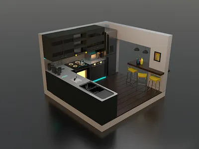 Some minimalistic kitchen design 3d 3dmodel arnoldrender art conema4d design graphic design illustration interior interiordesign kitchen low poly style