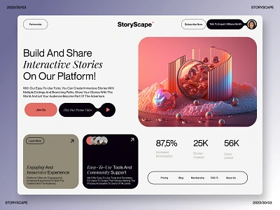 Creative Ui design for Interactive Storytelling Site 3d app branding creative design figma graphic design hero section illustration landing page logo minimal minimalistic modern design typography ui ux web webdesign website