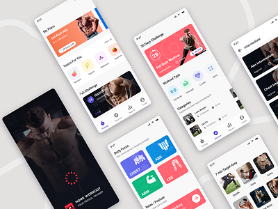 Home Workout - Fitness App UI adobe xd animation branding design figma fitness app ux design fitness ui graphic design home workout illustration lose weight app motion graphics ui ui ux design workout app