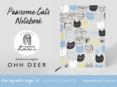 Pawsome Cats Notebook! art director illustration illustrator notebook cover design pattern designer stationery design stationery designer surface pattern designer
