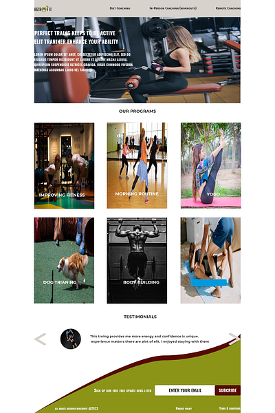 personal trainer design site design ui ux web design website design