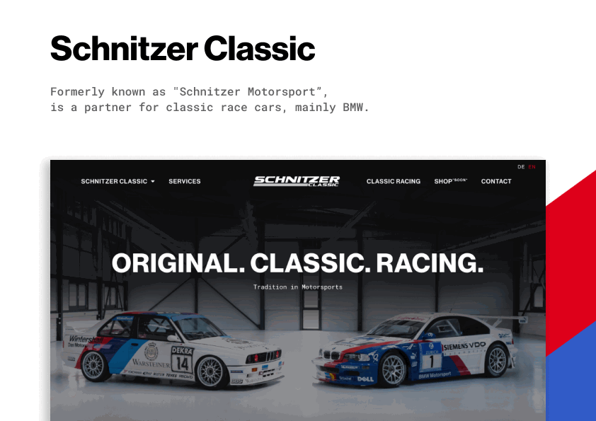 Schnitzer Classic – Web Design animation bmw design germany graphic design motorsport oldtimer racing ui uidesign ux uxdesign webdesign website