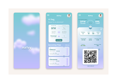 Mobile Boarding Pass app design glass morphism mobile ui vector