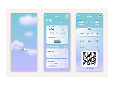 Mobile Boarding Pass app design glass morphism mobile ui vector