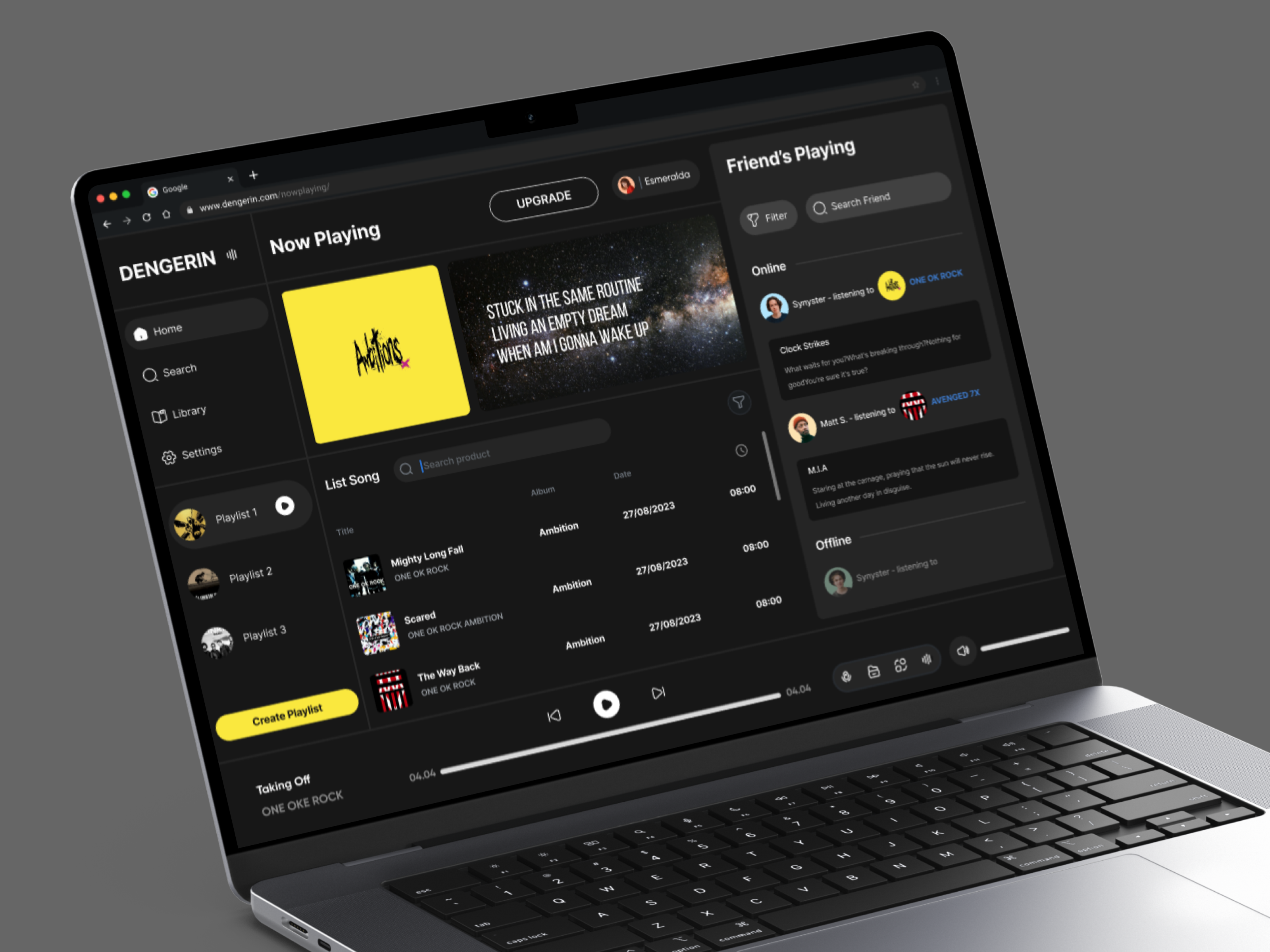 Dengerin - Music Player Dashboard clean dark mode dark theme landing page minimalist modern music musicplayer playlist podcast ui ux web design website