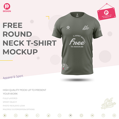 Free Round Neck T-Shirt Mockup – Front View apparel basic clothes clothing crew neck free freebies mockup round collar running running t shirt shirt sport sport clothing sportswear t shirt tshirt wear