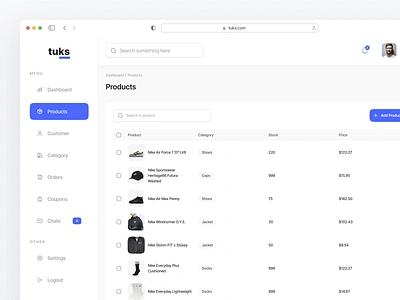 Product, Add & Edit Dashboard - Tuks analytics app brand dashboard data design e commerce marketplace minimal product product management sales shoping ui ux web