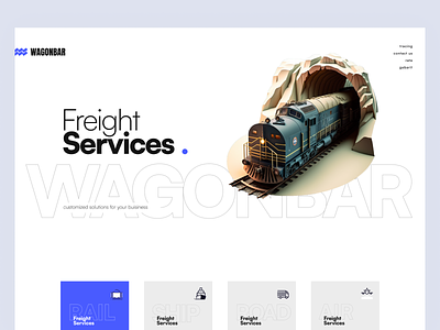Wagonbar - rail freight transportation company branding cargo container dark delivery design freight hero section interface landing logistics midjourney minimal services shipping train transportaion ui wagon website