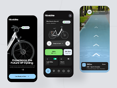 Nicebike - Smart Electric Bike Mobile App app effortlessbiking electricbikeapp futureoftransportation mobile app revolutionizeyourride ridesmarter smartbiking smartmobility ui ux ui