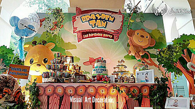Safari Birthday Theme Party 2017 | Party Backdrop chibi design graphic design illustration jonwkhoo lion monkey party backdrop safari safari party backdrop visual art deco
